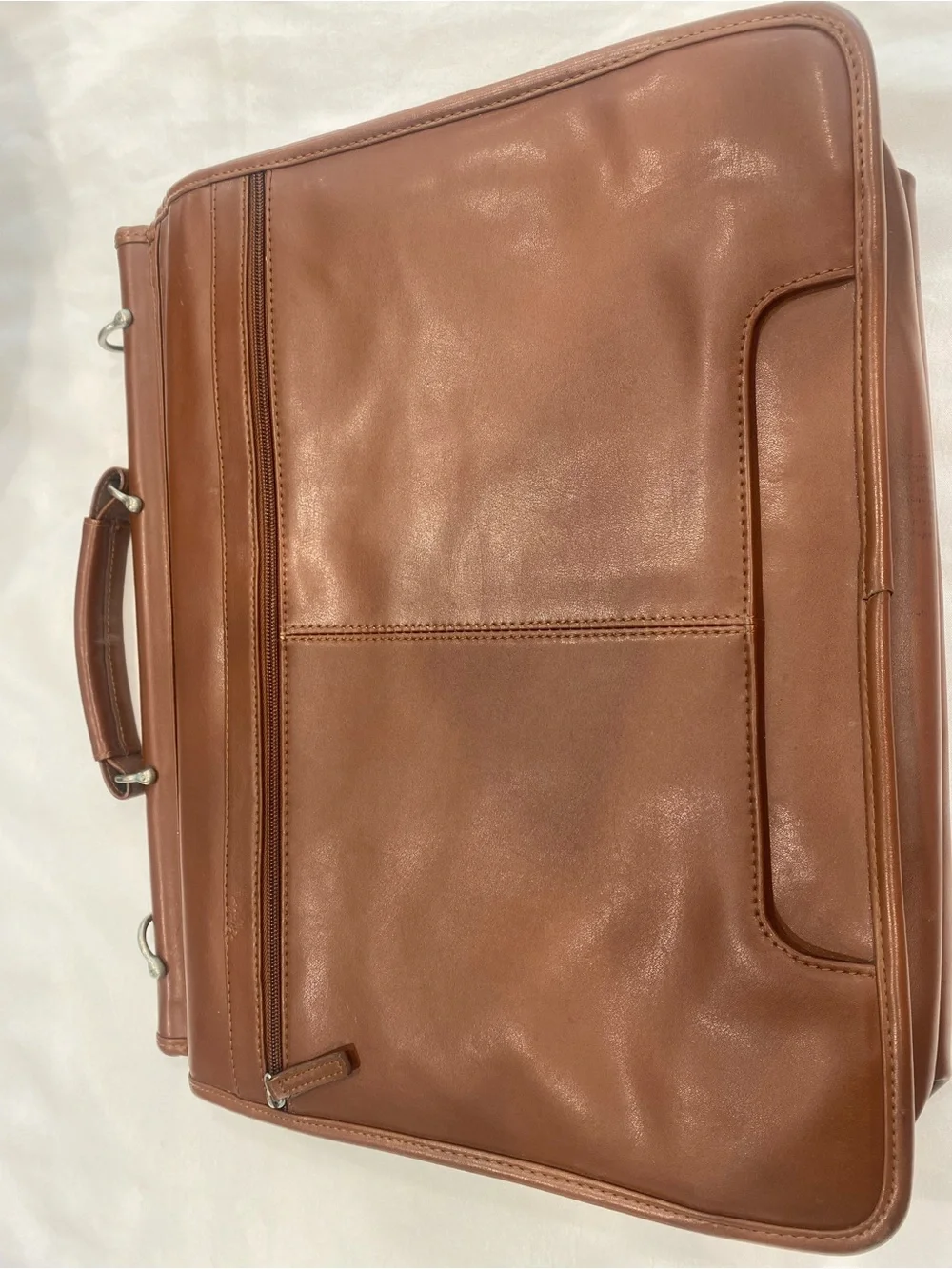 Samsonite Camel Brown Leather Laptop Briefcase, Buckle Flap & Shoulder Straps